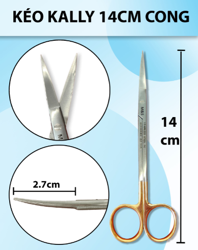Kéo Kally 14cm cong, kéo 14cm cong, kéo y tế cong cắt bén không rít