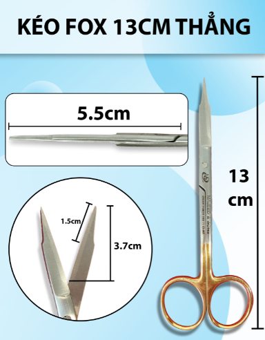 Kéo fox thẳng 13cm, kéo nha khoa kéo cắt bén cắt mượt