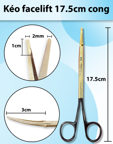 Kéo facelift 17.5cm cong, kéo căng da mặt
