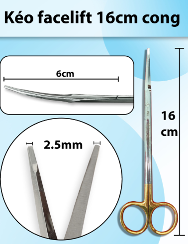 Kéo facelift 16cm cong, kéo căng da mặt