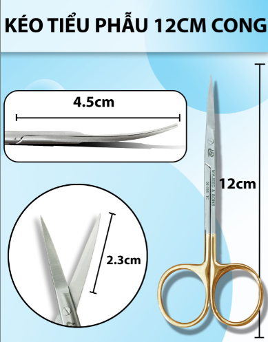 Kéo cắt da mí mắt 12cm cong , kéo cắt chỉ, kéo tiểu phẫu 12cm cong lưỡi mỏng nhọn