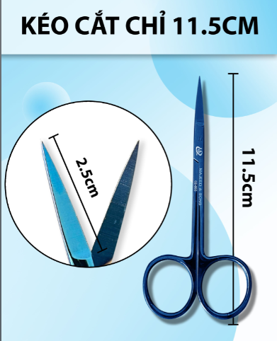 Kéo cắt chỉ 11,5cm, kéo y tế, kéo cắt mí mắt thân nhỏ lưỡi mỏng