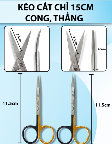 Kéo cắt chỉ 11,5cm, kéo cắt da, cắt mô super cut thép j2