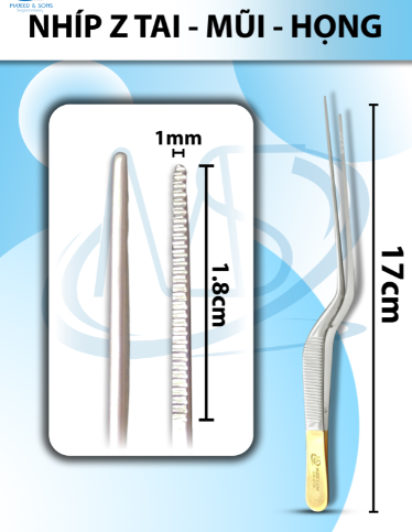 Nhíp Z tai mũi họng 17cm, Đầu nhíp siêu nhỏ 1mmx1.8cm