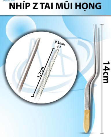 Nhíp Z tai mũi họng 14cm, Đầu nhíp 0.5mmx1.7cm