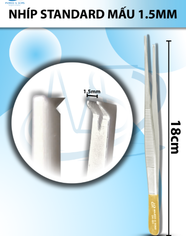 Nhíp standard Mấu, Nhíp phẫu tích Mấu 18cm, đầu nhíp R1,5mm