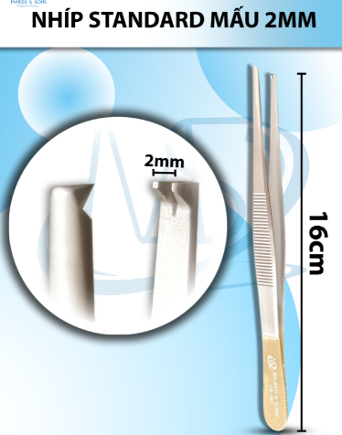 Nhíp standard Mấu, Nhíp phẫu tích Mấu 16cm đầu nhíp R2mm