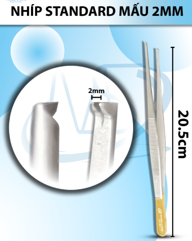 Nhíp standard mấu 20,5cm, Nhíp phẫu tích Mấu dài 20,5cm đầu nhíp R2mm