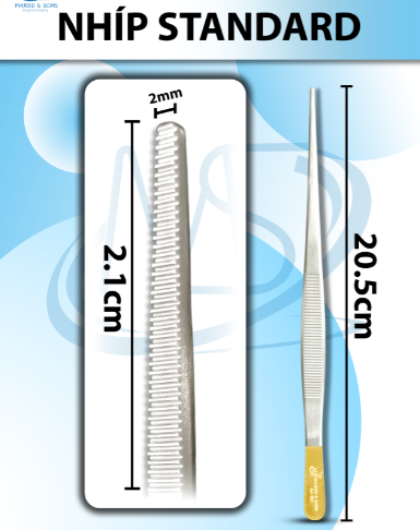 Nhíp standard KM, Nhíp phẫu tích KM dài 20,5cm đầu nhíp d2,1cmxr2mm
