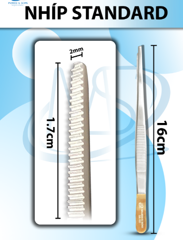 Nhíp standard KM, Nhíp phẫu tích KM 16cm đầu nhíp d1,7cmxr2mm
