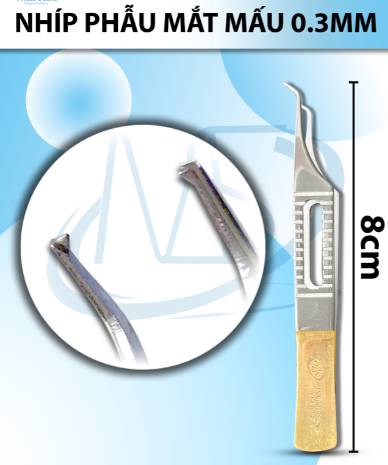 Nhíp phẫu mắt mấu siêu nhỏ dài 8cm đầu nhíp thẳng 0,3mm