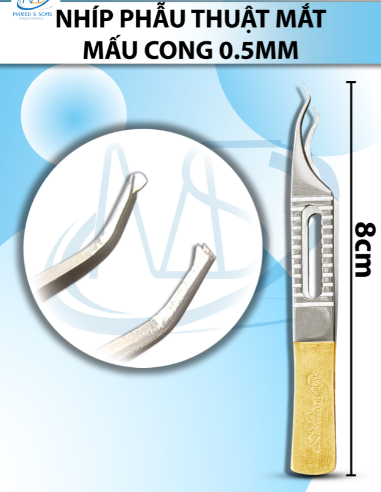 Nhíp phẫu mắt mấu siêu nhỏ dài 8cm đầu nhíp cong 0,5mm