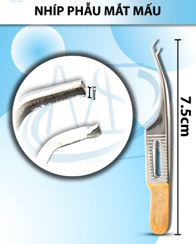 Nhíp phẫu mắt mấu siêu nhỏ dài 7,5cm đầu nhíp cong 2,5cmm