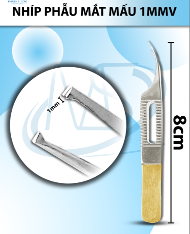 Nhíp phẫu mắt mấu siêu nhỏ dài 8cm đầu nhíp cong 1mmv