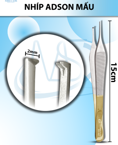 Nhíp Adson 15cm Mấu, đầu nhíp D1.8cmxR1mm