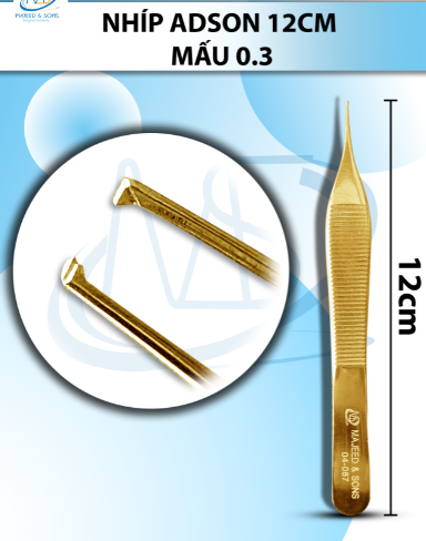 Nhíp adson 12cm Mấu 0.3 full gold