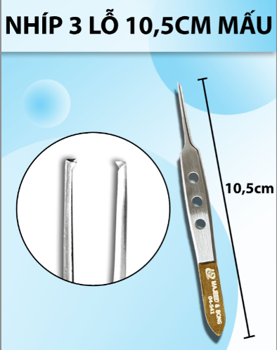 Nhíp 3 lỗ 10,5cm mấu, nhíp gắp chỉ, nhíp gắp mỡ mí mắt, nhíp bishop