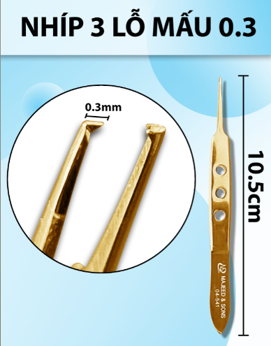 Nhíp 3 lỗ 10,5cm mấu 0.3 full vàng