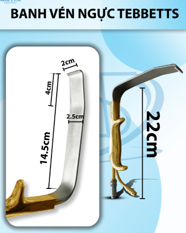 Banh vén ngực Tebbetts có răng Dài 22cm dài đầu 14,5cm dài cong 4cm rộng cong 2cm rộng thẳng 2,5cm