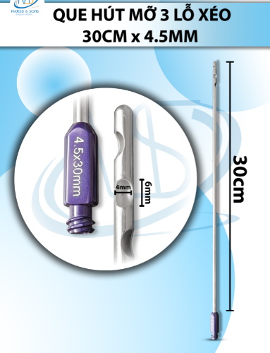 Que hút mỡ 30cm x 4.5mm 3 lỗ tròn xéo D6 D4