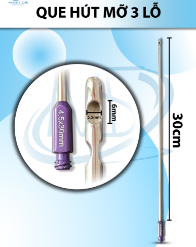 Que hút mỡ 3 lỗ 30cm x 4.5mm, lỗ D6mm R5.5mm