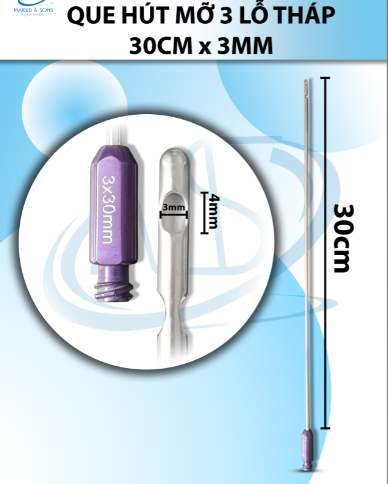 Que hút mỡ 30cm x 3mm 3 lỗ tháp D4 R3