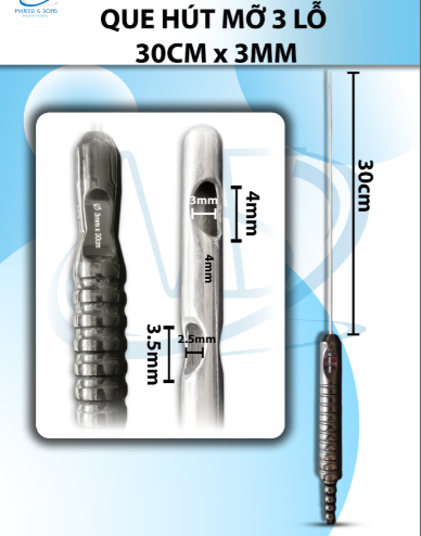 Que hút mỡ 3mmx30cm 3 lỗ, lỗ to d4mmx3mm 2 lỗ nhỏ d3,5mmxr2,5mm