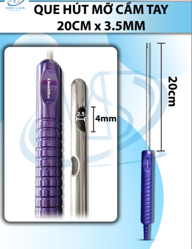 Que hút mỡ tay cầm 3,5mmx20cm, 3 lỗ tháp tròn, lỗ to d5mmxr3,5mm, 2 lỗ nhỏ d4mmxr2,5mm
