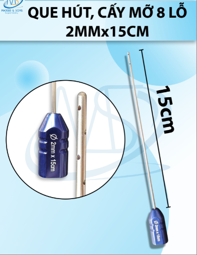 Que tiêm, kim hút mỡ cấy 8 lỗ 2mmx15cm