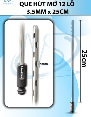Que hút mỡ, kim hút 12 lỗ 3.5mmx25cm, lỗ r1.5 D4
