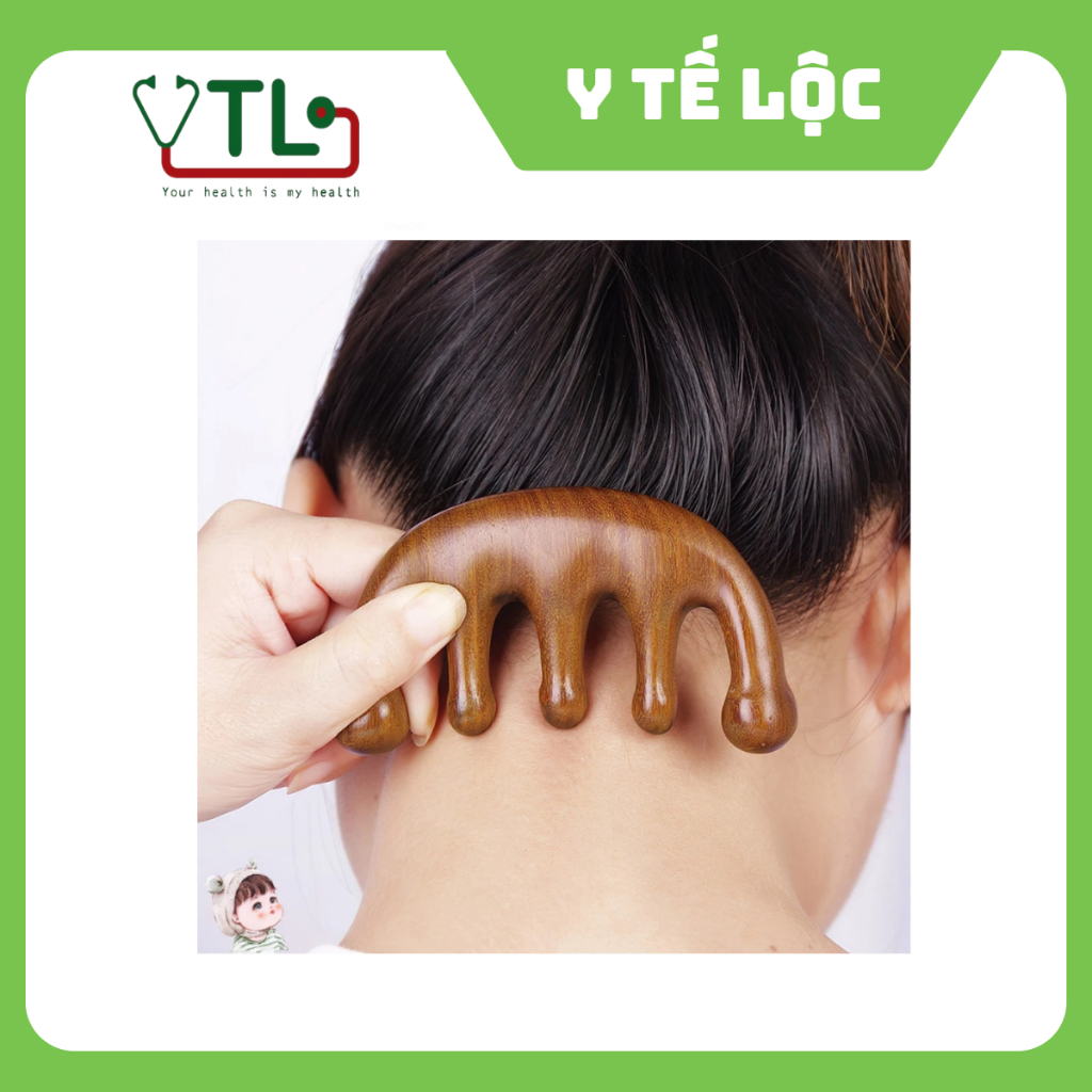 Lược Gỗ 5 răng Mát Xa Da Đầu Chải Tóc Đả Thông Kinh Lạc Hỗ Trợ Mọc Tóc Spa Dưỡng Sinh