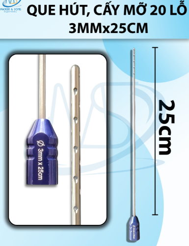 Que hút mỡ cấy 20 lỗ, que hút lỗ sắc bén cắt mỡ tốt 3mmx25cm, 20l 1x1mm