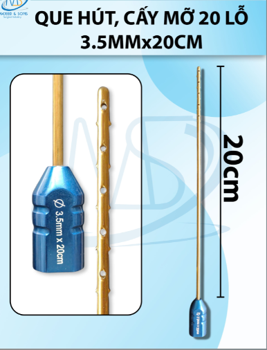 Que hút mỡ cấy 20 lỗ, que hút lỗ sắc bén cắt mỡ tốt 3,5mmx20cm, lỗ 1x1mm