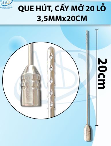 Que hút mỡ cấy 20 lỗ, que hút lỗ sắc bén cắt mỡ tốt 3,5mmx20cm, 1,5x1,5mm