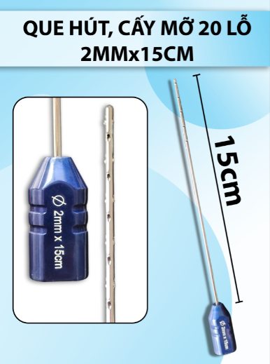 Que hút mỡ cấy 20 lỗ, que hút lỗ sắc bén cắt mỡ tốt 2mmx15cm