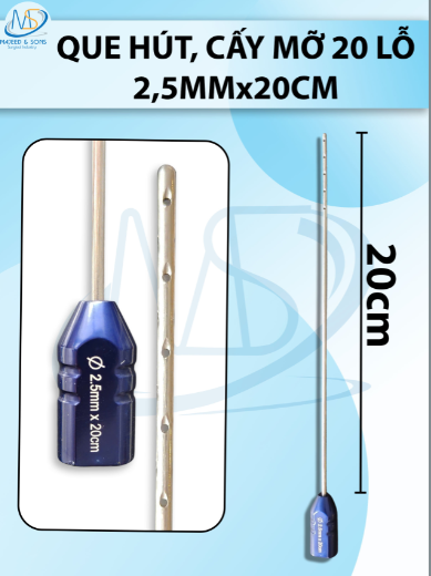 Que hút mỡ cấy 20 lỗ, que hút lỗ sắc bén cắt mỡ tốt 2,5mmx20cm