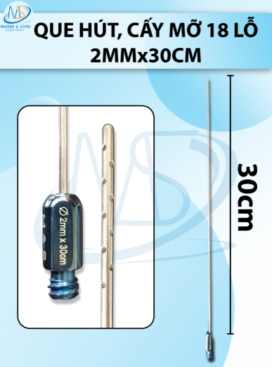 Que hút mỡ cấy 18 lỗ, que hút lỗ sắc bén cắt mỡ tốt 2mmx30cm
