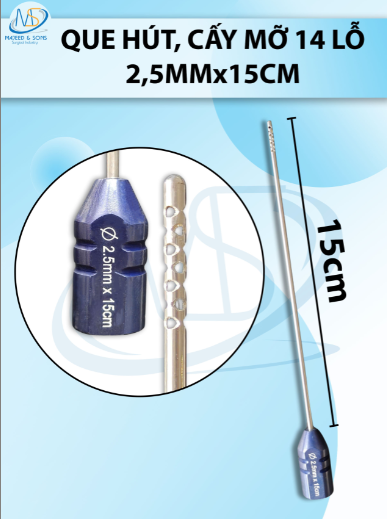Que hút mỡ cấy 14 lỗ, que hút lỗ sắc bén cắt mỡ tốt 2,5mmx15cm