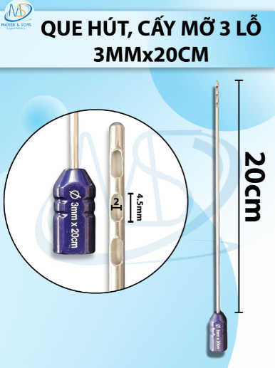 Que hút mỡ, kim hút mỡ 3 lỗ 3mmx20cm, lỗ D4,5 R2