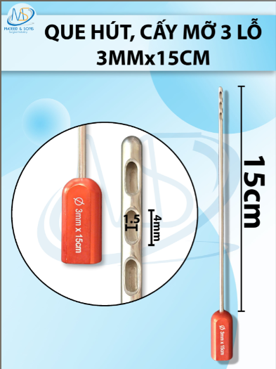 que hút mỡ, kim hút mỡ 3 lỗ 3mmx15cm, lỗ D4 R1,5