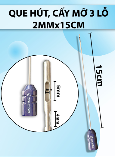 Que hút mỡ, kim hút mỡ 3 lỗ 2mmx15cm,lỗ R1,5 D5 D4 ống bạc