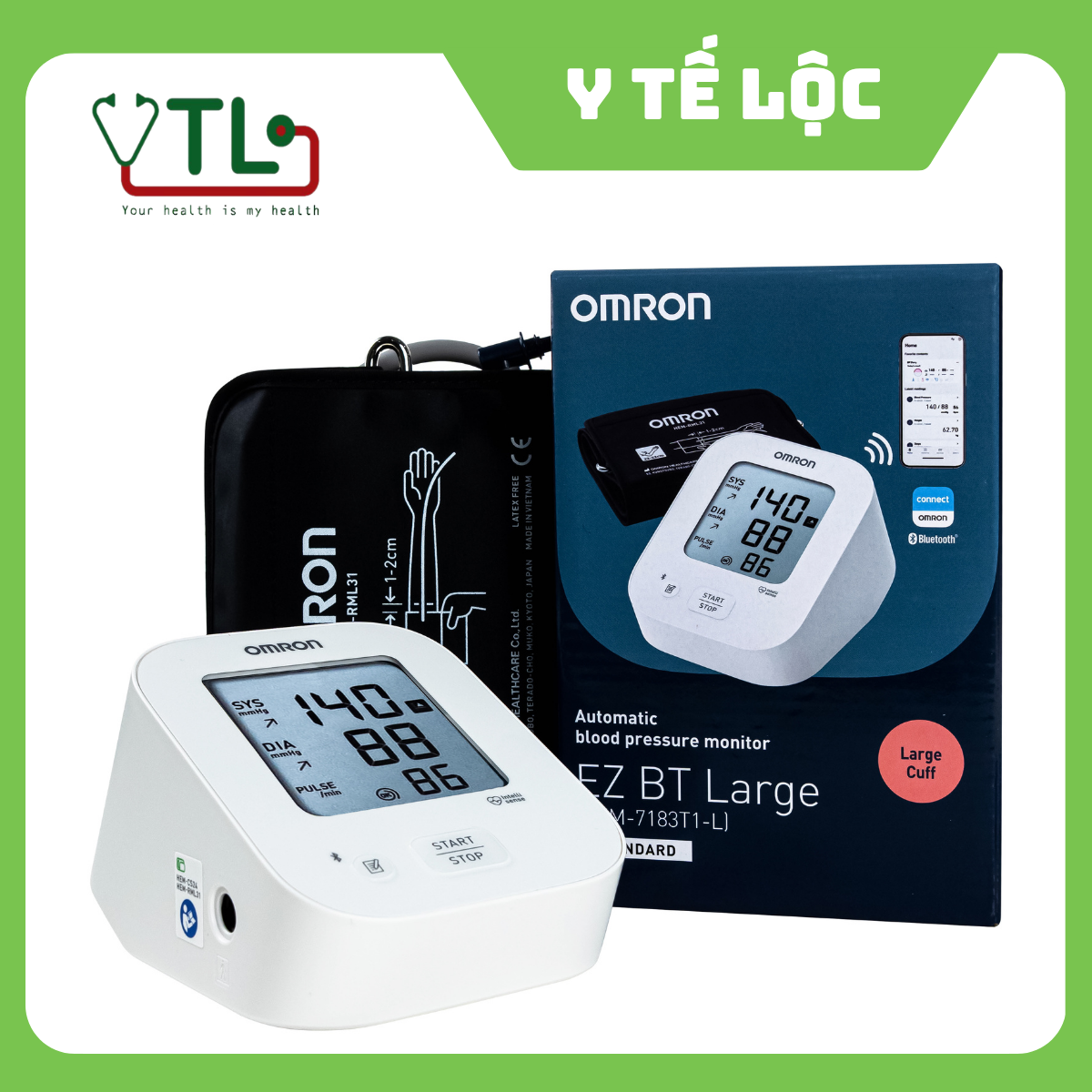 Máy đo huyết áp Omron EZ BT Large | HEM-7183T1-L (Vòng bít size Lớn 22-42cm) kèm nguồn