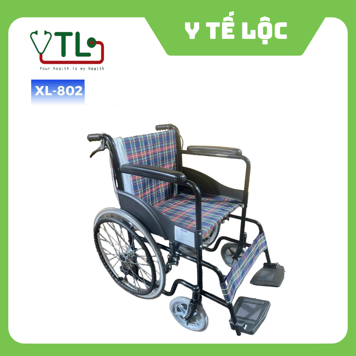 Xe Lăn Khung Sơn Tĩnh Điện XL-802 vải kẻ caro