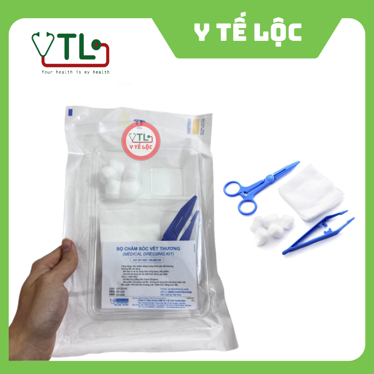 Bộ chăm sóc vết thương Thời Thanh Bình, đóng gói tiệt trùng, thiết kế tiên lợi