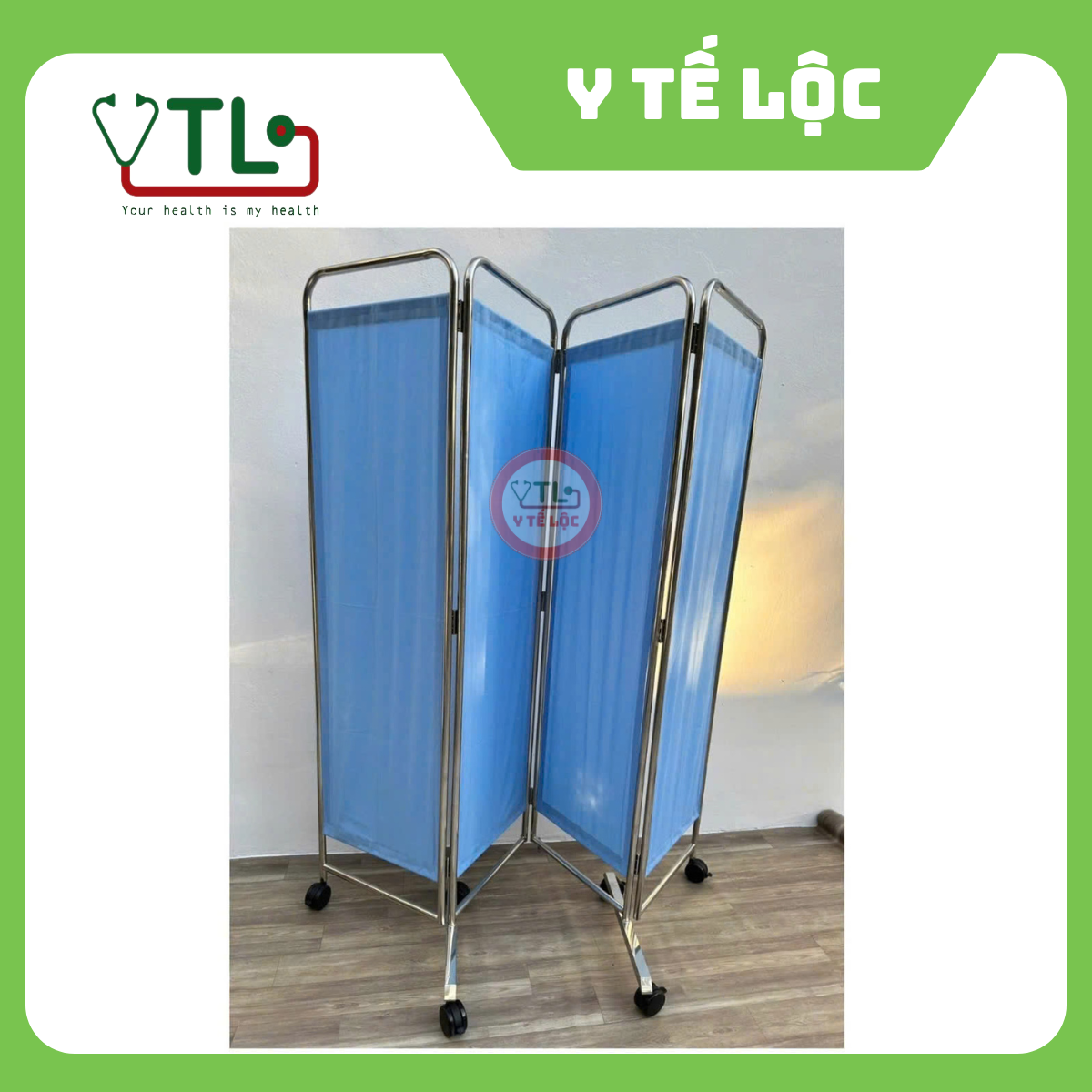 Bình phong y tế khung inox có bánh xe