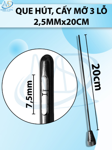 Que hút mỡ, kim hút mỡ 3 lỗ 2,5mmx20cm,lỗ D7,5 R1,5