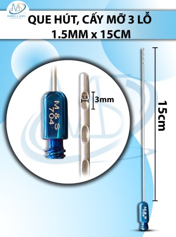 Que hút mỡ, kim hút mỡ 3 lỗ 1,5mmx15cm, lỗ D3 R1,5