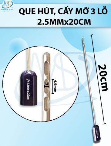 Que hút mỡ, kim hút mỡ 3 lỗ 2mmx30cm, lỗ D4,5 R1,5