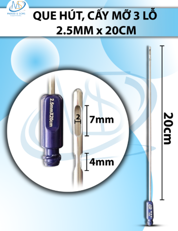 Que hút mỡ, kim hút mỡ 3 lỗ 2.5mmx20cm, lỗ R2 D7 D4