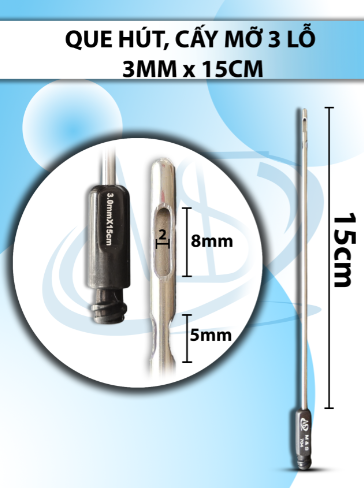 Que hút mỡ, kim hút 3 lỗ 3mmx15cm , lỗ R2 D8 D5